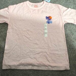 Cat & Jack Light Pink T-Shirt with Blue Palm Design